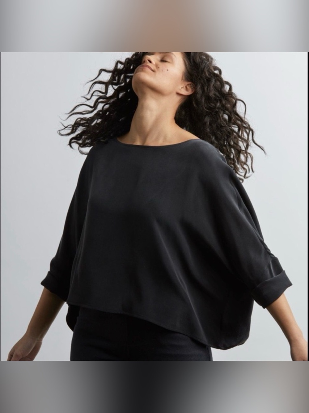 Jamie + The Jones T Top Medium Black Raw Silk  Lagenlook Minimal Boho Coastal